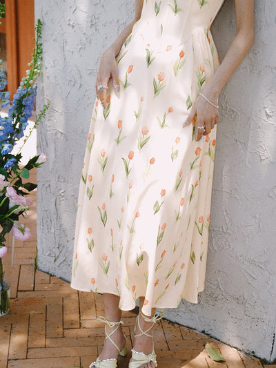 Tulip pattern lady flare dress 