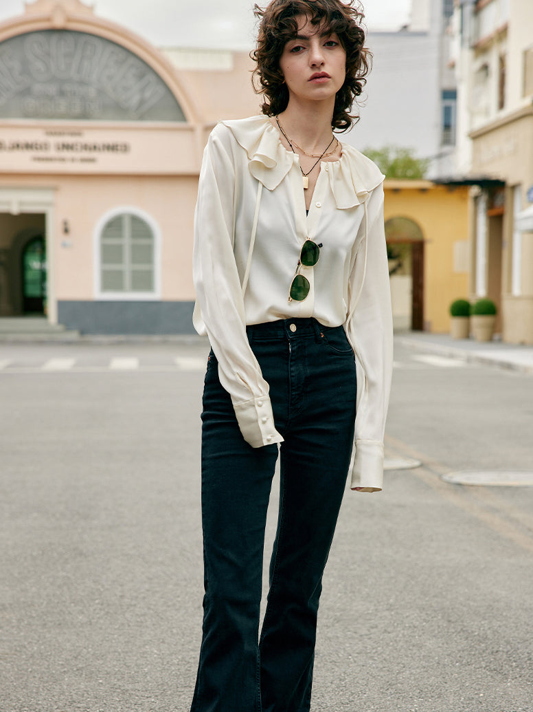 ruffled collar silk shirt 