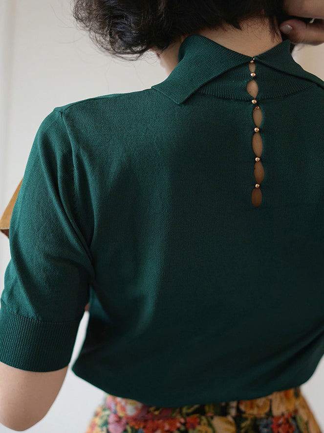 Mock neck back button design tops 