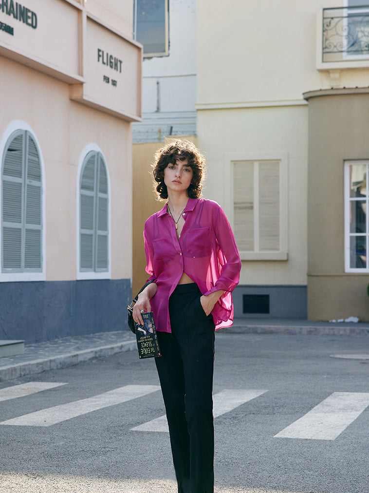 Fuchsia pink 100% silk shirt