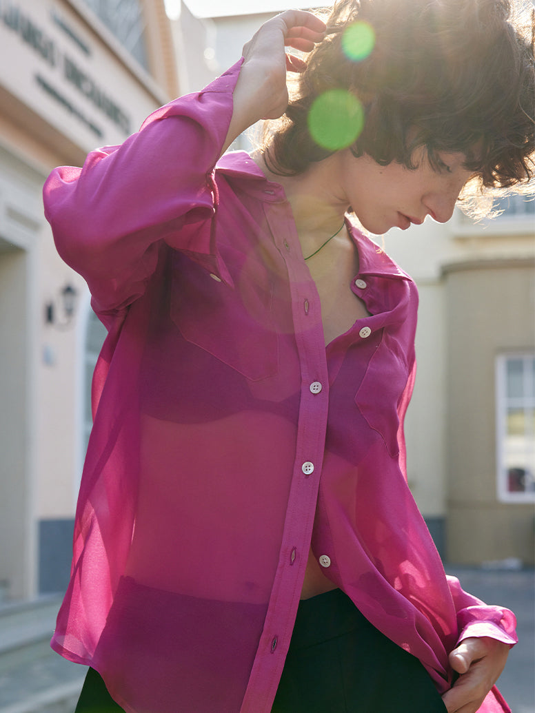 Fuchsia pink 100% silk shirt