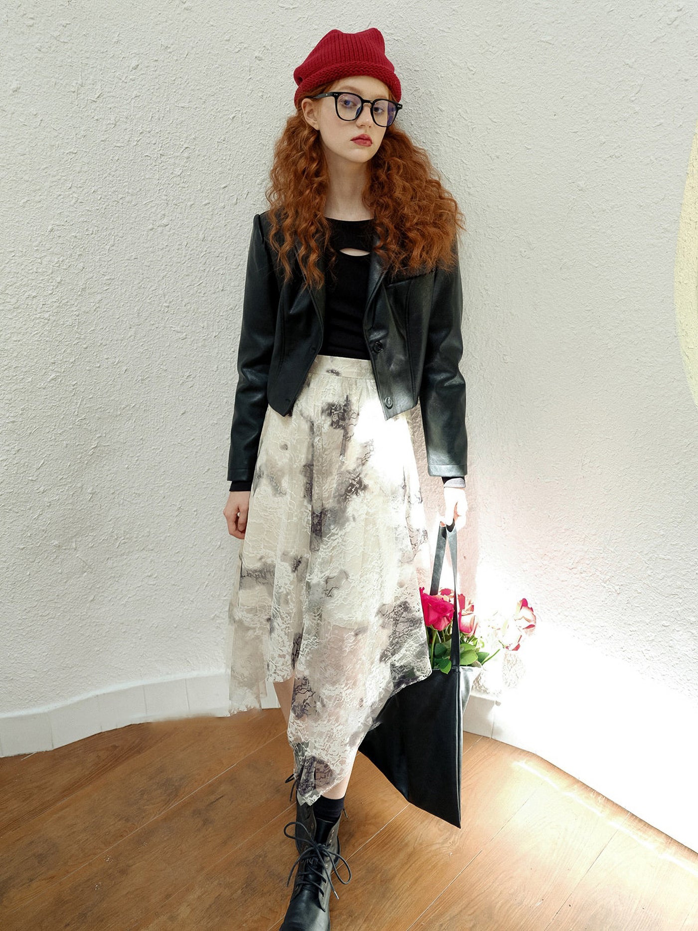 Leather rider style short jacket 