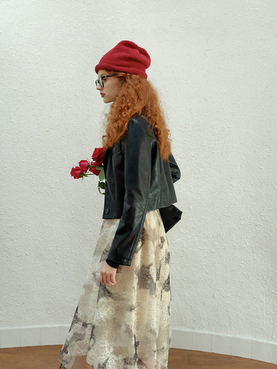 Leather rider style short jacket 