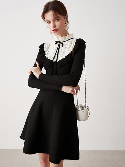 Lace stand collar sister dress 