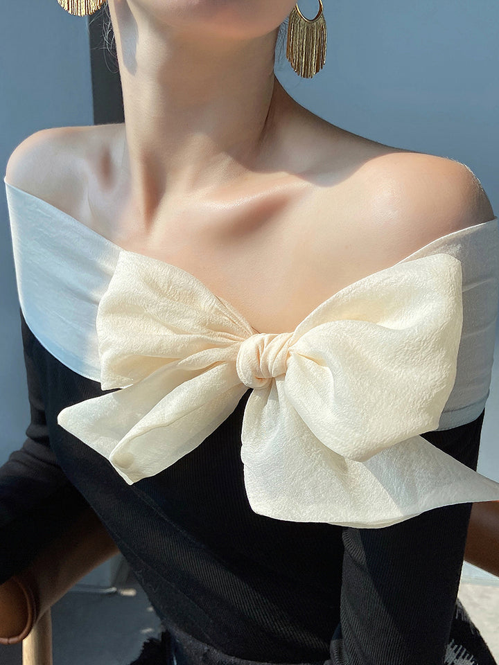 Classical ribbon off shoulder tops 