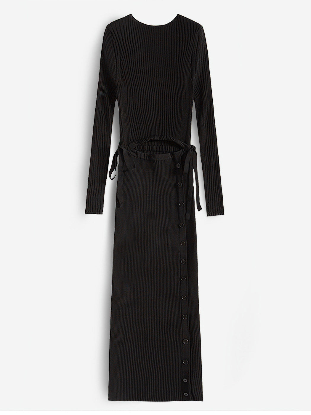 Black knit waist gathered dress 