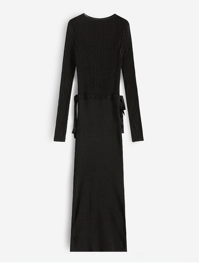 Black knit waist gathered dress 