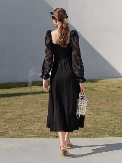 black sheer sleeve dress 