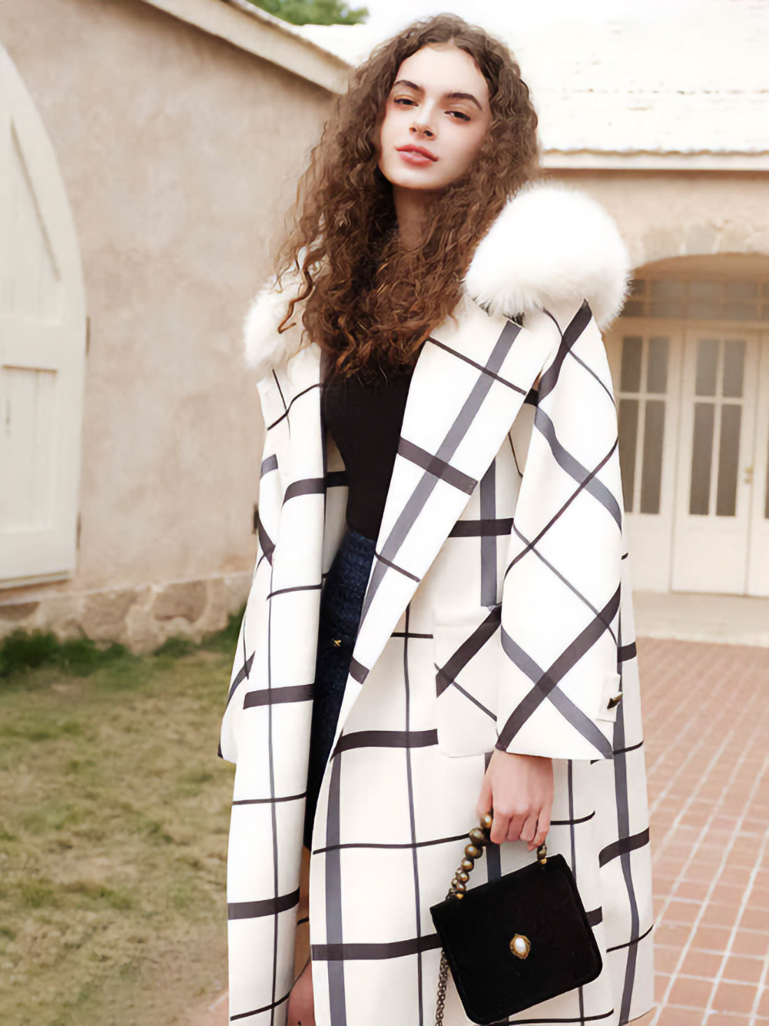 monotone fur coat - アウター