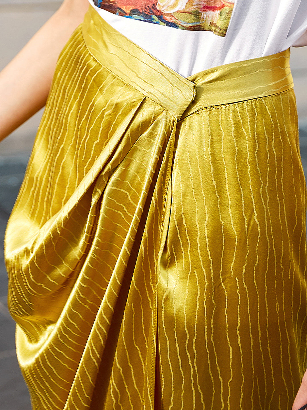 yellow gold cracked satin skirt 