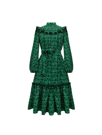 Decolletage frill green midi dress 