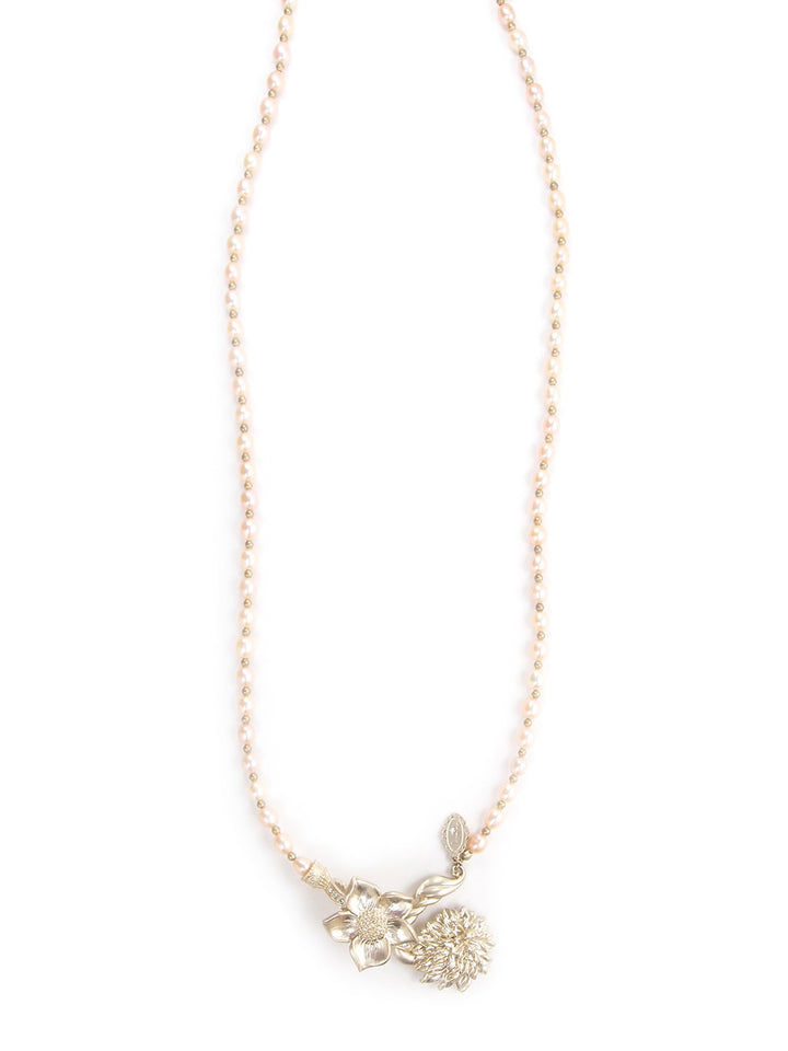 3way freshwater pearl x flower motif necklace 