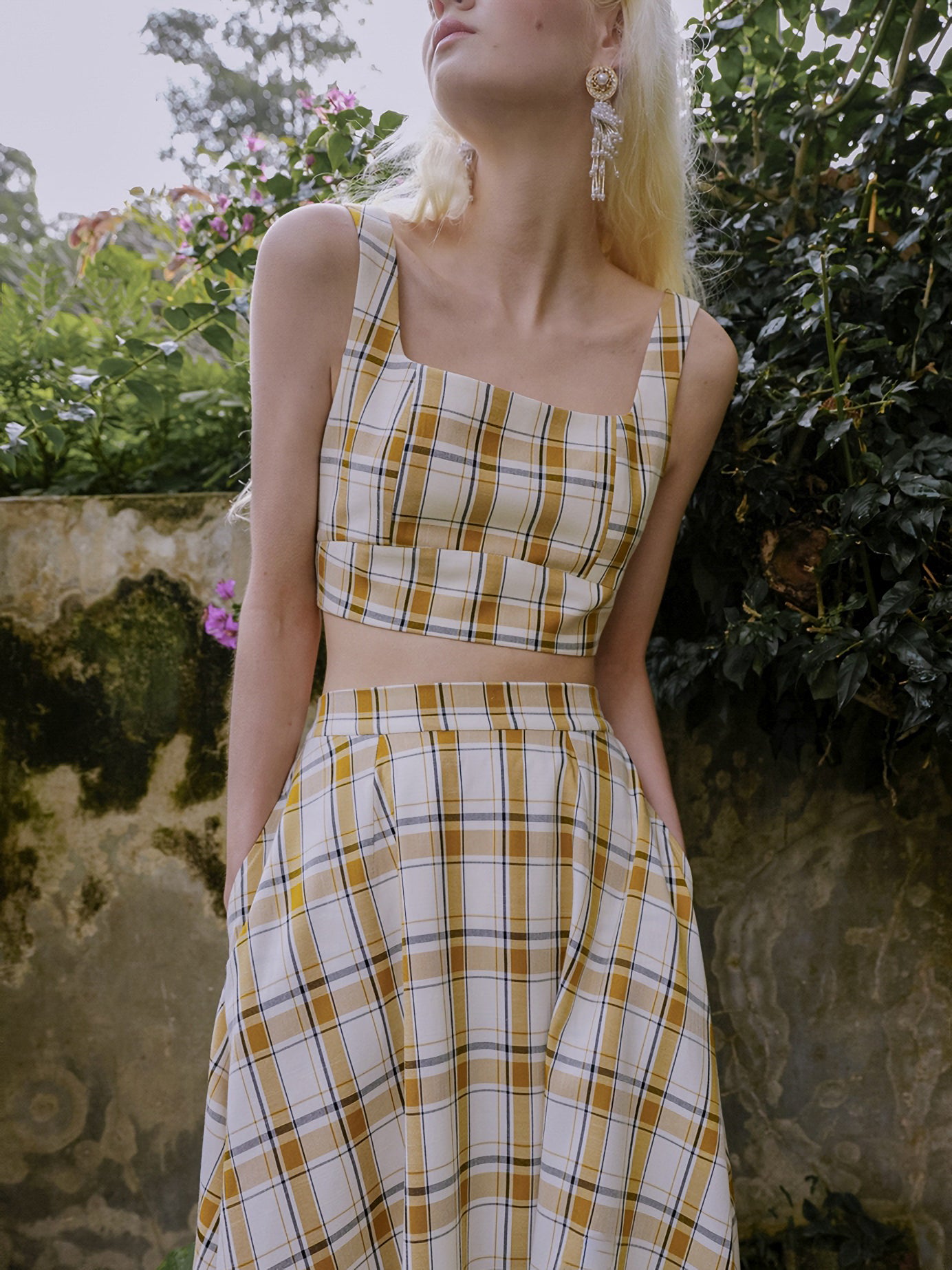 Madras plaid dress style setup [top and bottom 2-piece SET] 