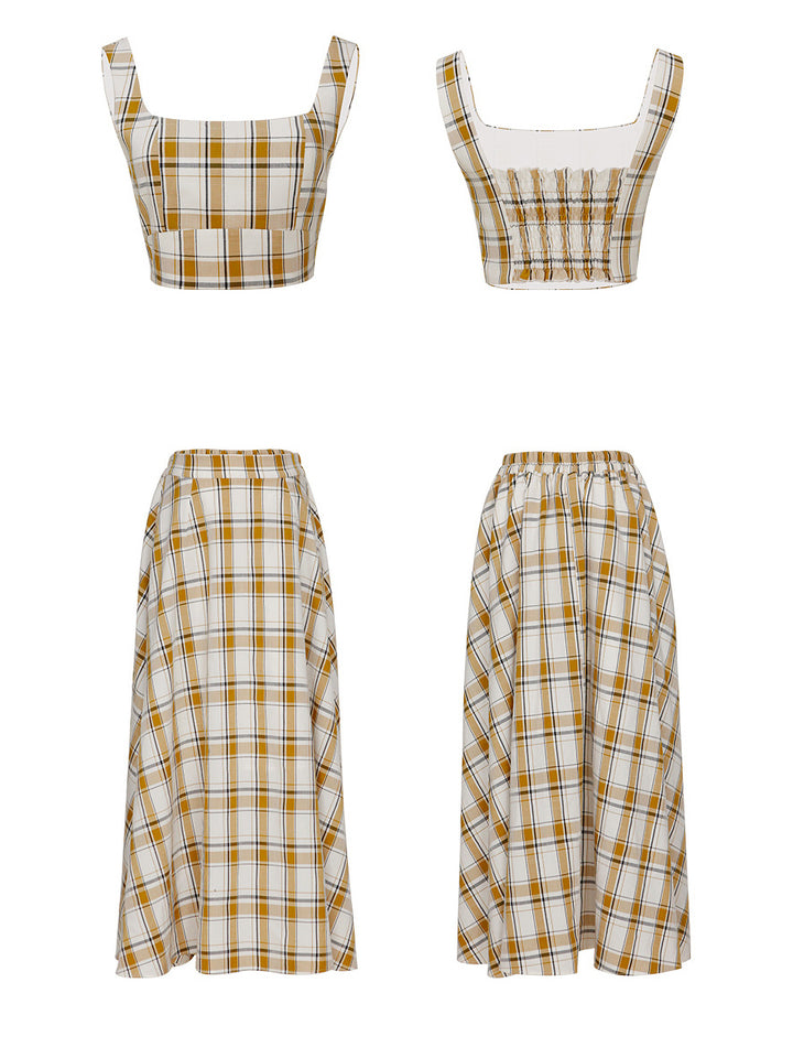 Madras plaid dress style setup [top and bottom 2-piece SET] 