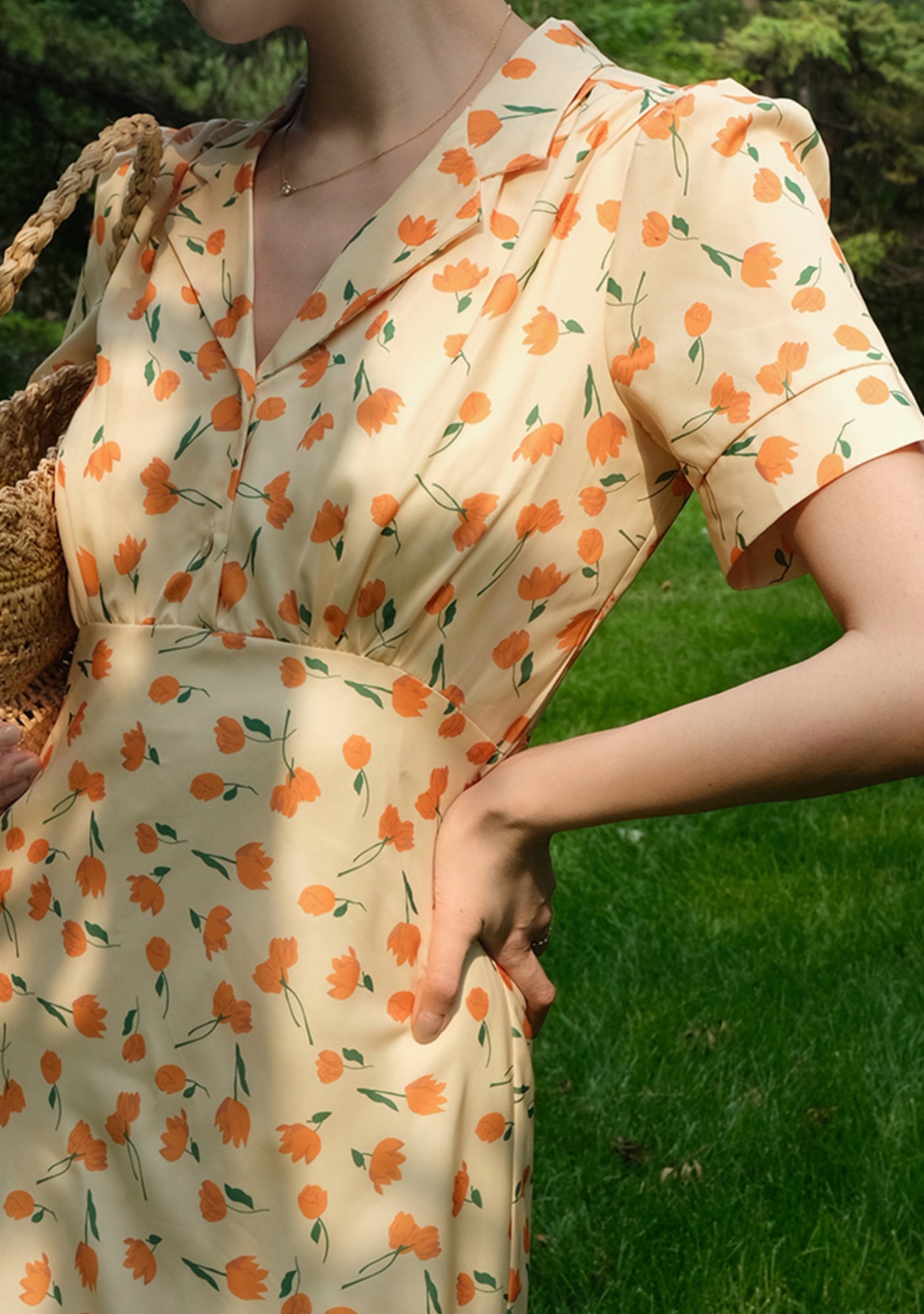 Open collar floral retro French dress 