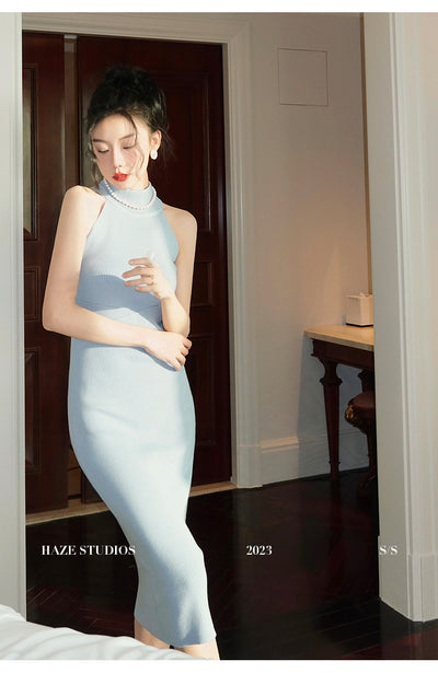 Halter neck dress [white/black/light blue/beige] 