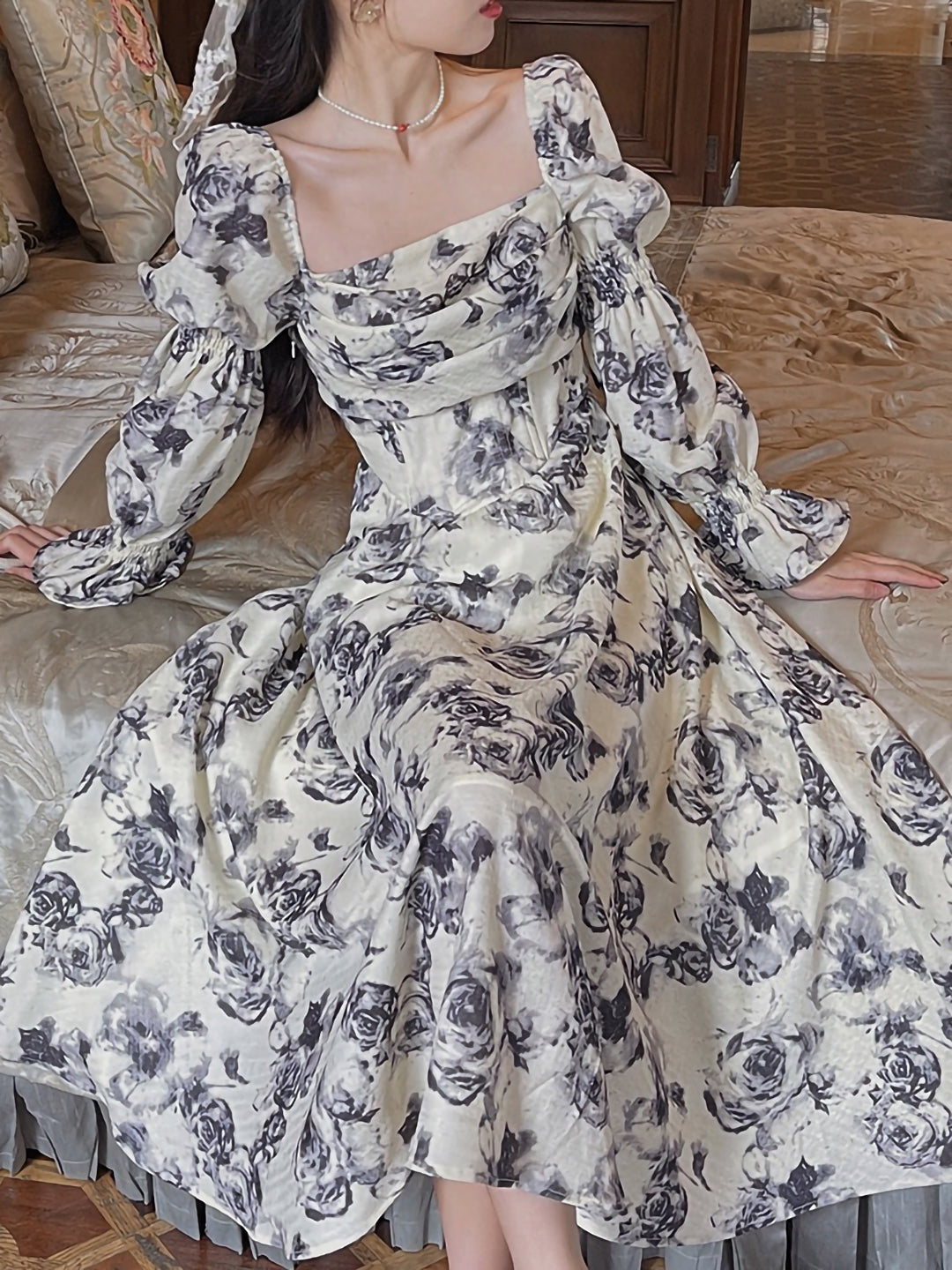 Romantic rose chiffon dress 