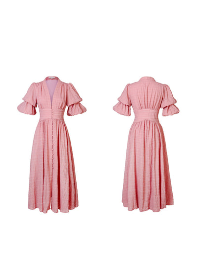 Pink ruched front button dress 