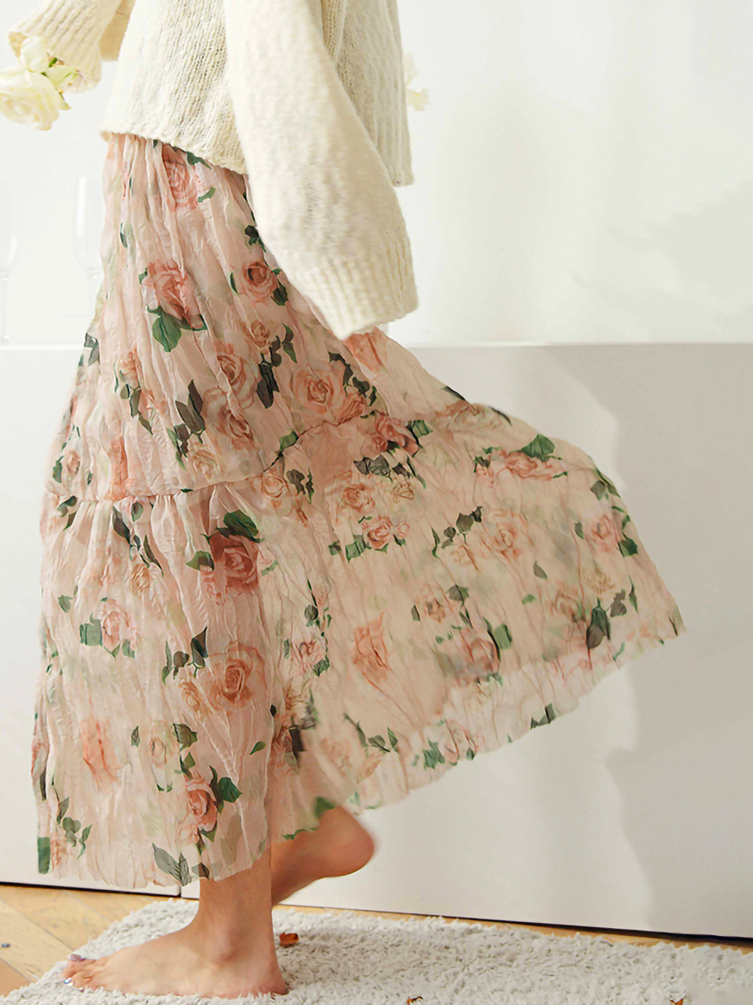 pink rose chiffon skirt 