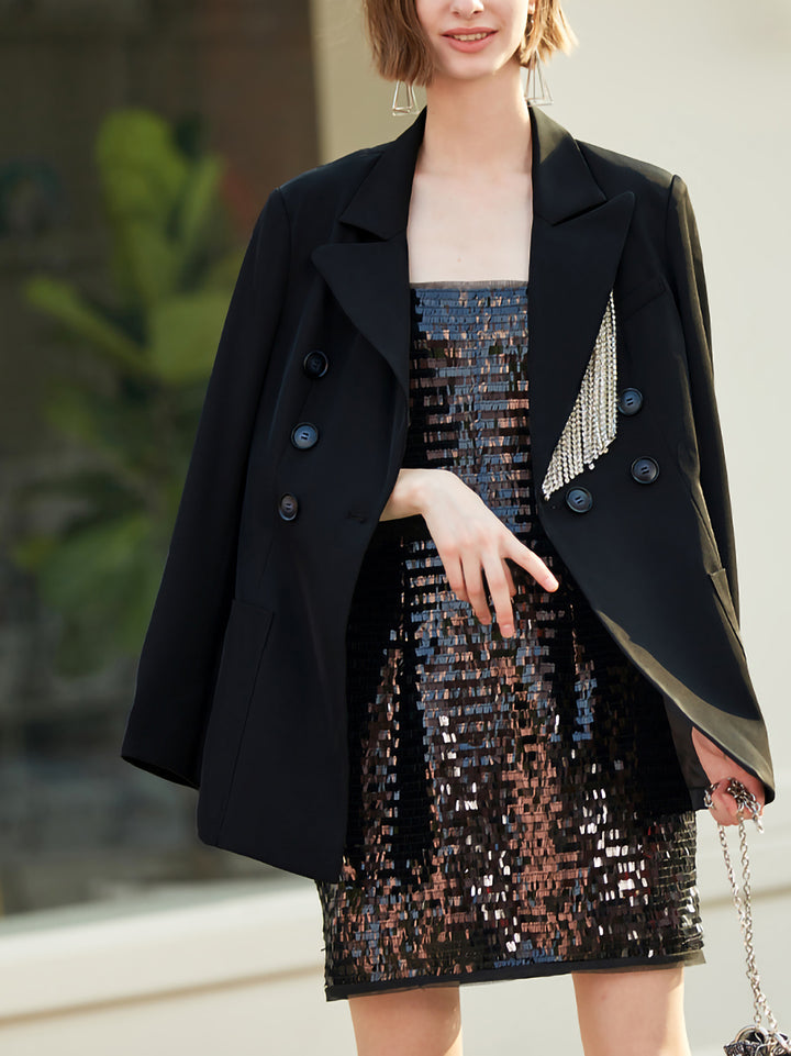 Black baguette sequin mini dress 