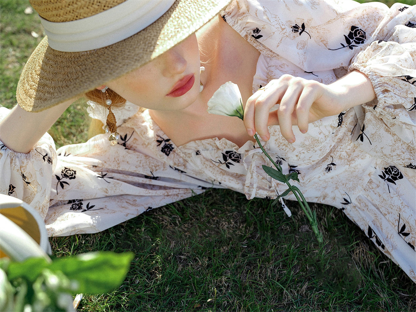 Black rose antique chiffon dress 
