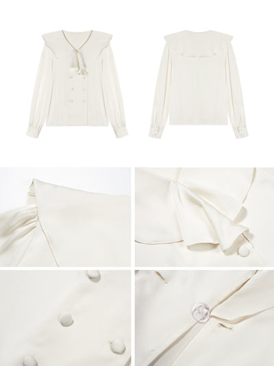 Double-button white ruffle blouse 